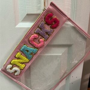 Pink Clear Pouch with Colorful 'SNACKS' Patch